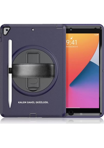 Newface Apple İpad 10.2 7.nesil Kılıf Hand Strap Tablet Kılıfı - Lacivert