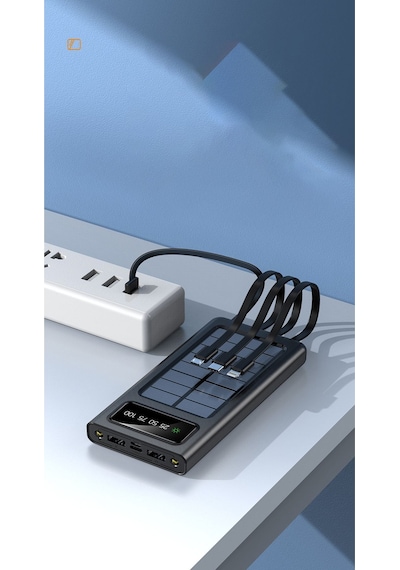 Solar 10.000 Mah Güneş Enerjili Led Işıklı Powerbank Şarj Aleti 2x Usb Çıkışlı Mikro Typc Lıghtnıng Siyah
