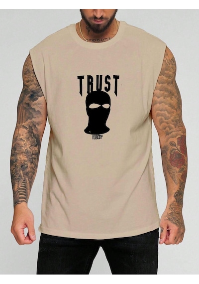 Trust Baskılı Kolsuz Tişört Bej