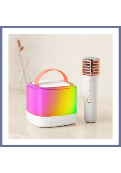 Bezos Kablosuz Mikrofonlu Karaoke Hoparlör Bluetooth, Beyaz, Usb Şarjlı Dlra