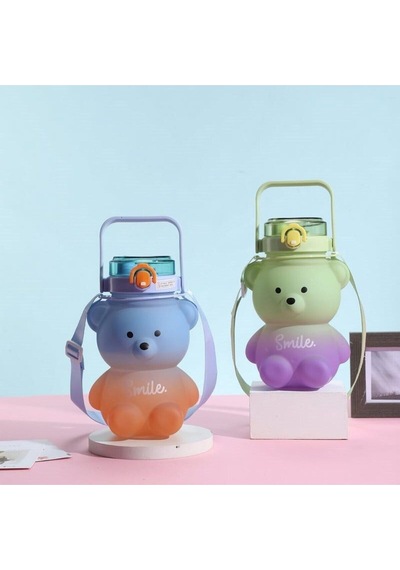 Smile Ayıcıklı Matara 800 Ml Su Şişesi Beyaz Plastik Diğer