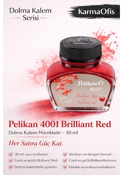 4001 Brilliant Red Dolma Kalem Mürekkebi 30 Ml Yoğun Kırmızı Diğer