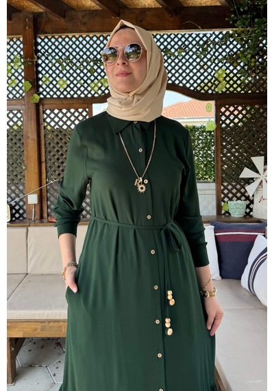 Rabia Şamlı Süreyya Gömlek Elbise Zümrüt Normal
