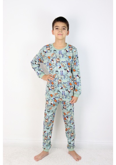 Harika Kids Erkek Çocuk Baskılı İnterlok Kumaş Uzun Kollu Pijama Takımı Yeşil