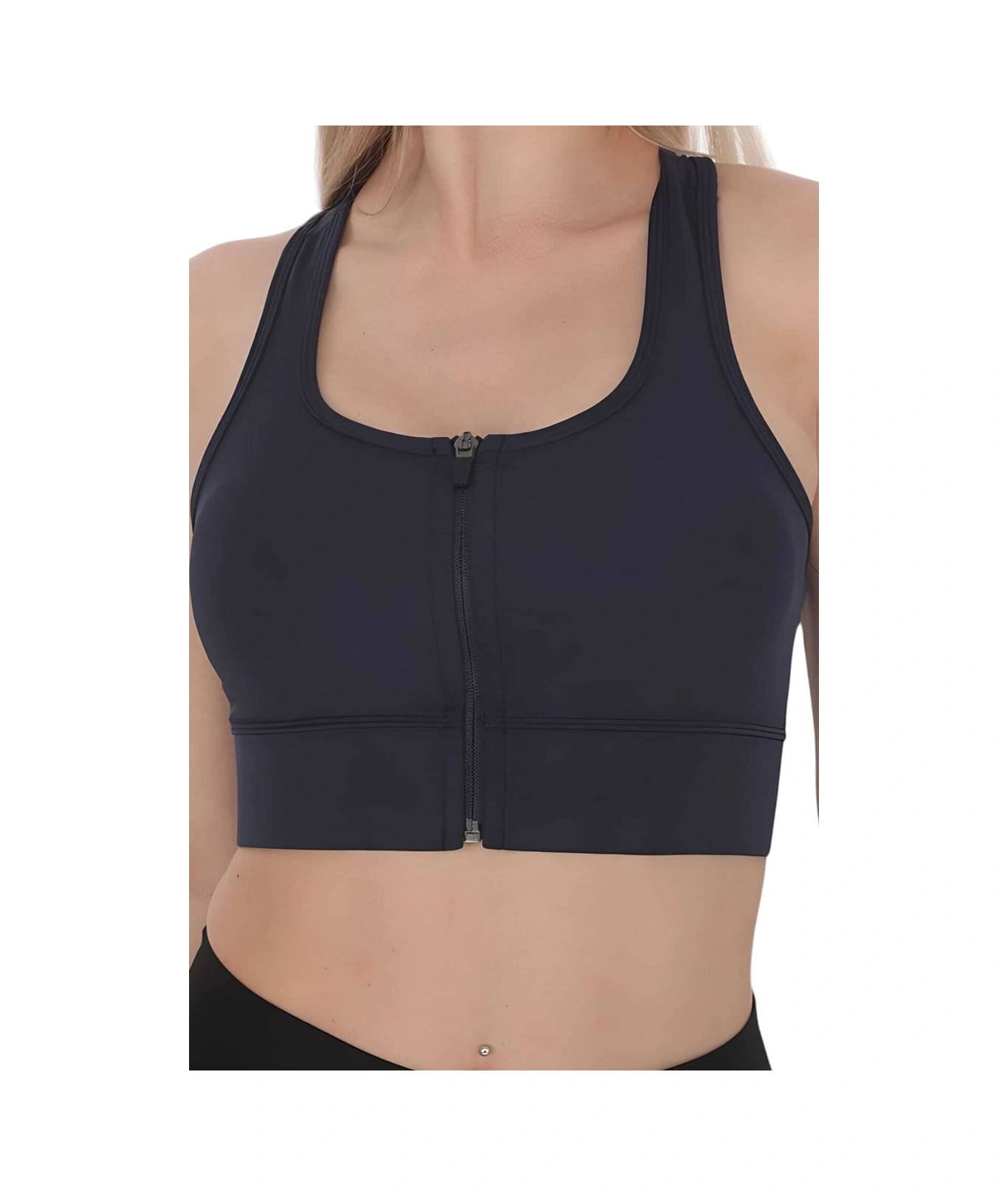 Tezzgelsin Kadın Fermuarlı Sporcu Crop Kadın Büstiyer Lacivert
