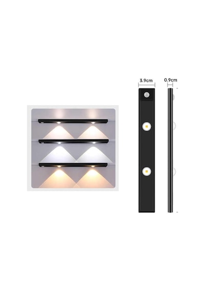 Hareket Sensörlü Slim Led Kabin Armatürü Dekoratif Dim Edilebilir Usb Şarjlı Aydınlatma Siyah,