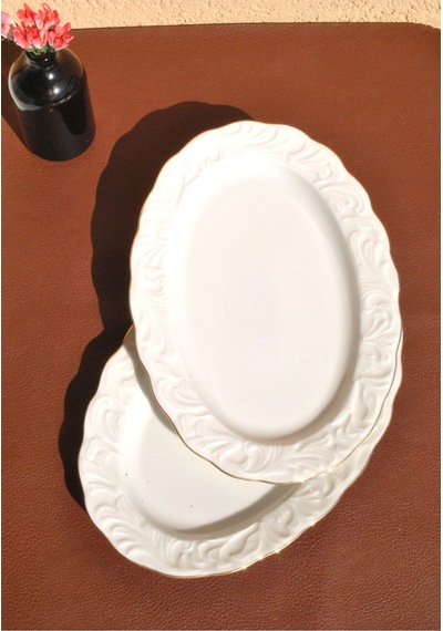6 Adet Porselen Yaldızlı Orta Boy Kayık Tabak 23 Cm Meze Sunum Tabağı Gold