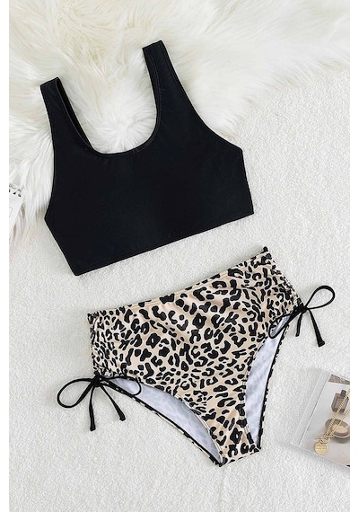 Angelsin Leopar Yanlardan Büzgü Ayarlama Detaylı Bikini Altı 001