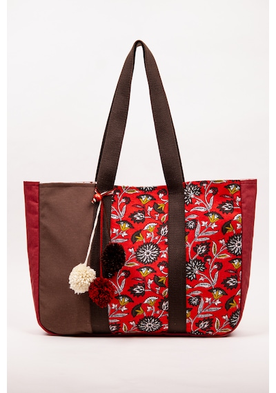 Fabric Craft Bag Omuz Çantası Kadın Duck Kumaş Desenli Büyük Boy Günlük Çanta Bordo - Kahverengi