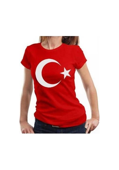 Bohem Stil Unisex Kırmızı Türk Bayraklı Kısa Kol T-shirt-8911 Kirmizi