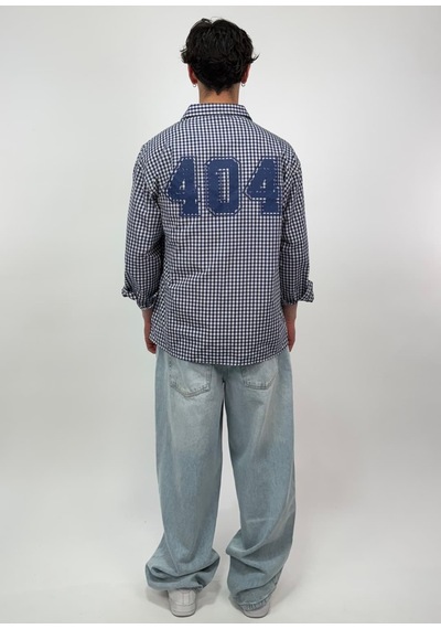 Zaee 404 Baskılı Kareli Oversize Gömlek Mavi / Beyaz