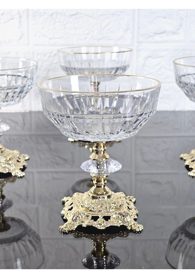Paşabahçe Serisi Echo Kase & Magnolıa Kase & Dondurmalık & Şekerlik Kare Gold Döküm Ayaklı Naturel