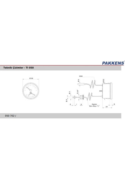 Pakkens 50MM 120 C Derece /4 Bar Kablolu Kombine Ölçer Termo-Manometre