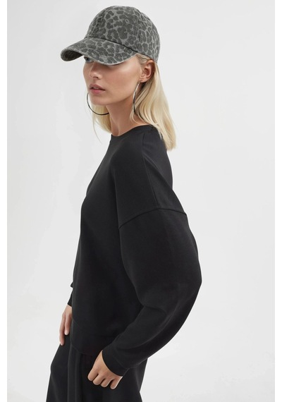 Hiccup Busem Rahat Kesim Bisiklet Yaka Modal Sweatshirt Siyah