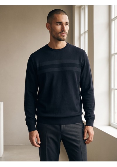 Maccali Erkek Lacivert Büyük Beden Pamuklu Kışlık Desenli Sweatshirt