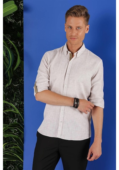 Efor G 1555 Slim Fit Bej Klasik Gömlek Bej