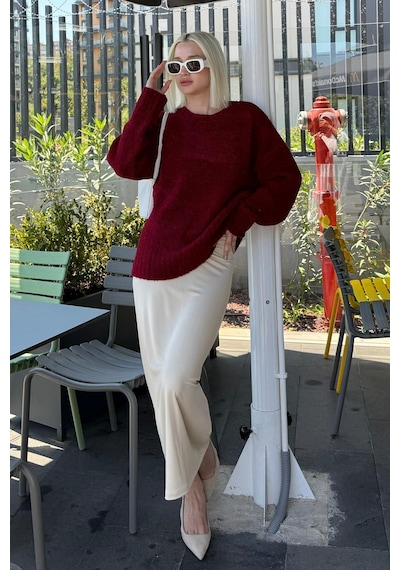 Madmext Bordo Bisiklet Yaka Kadın Buklet Kazak Mg2480 Bordo