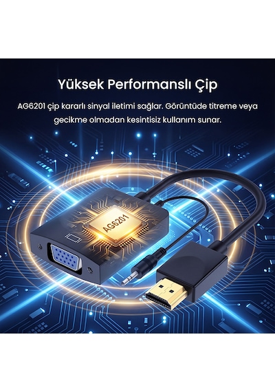 Veggieg Hdmı To Vga Çevirici Adaptör 3.5mm Ses Çıkışlı Full Hd 1080p 60hz