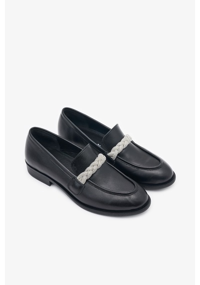 Louis Cardy Jewel Siyah Deri Kadın Taşlı Loafer