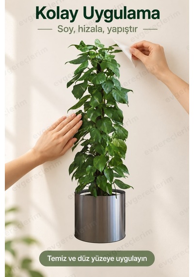 Saksılı Bitki Desenli Yapışkanlı Duvar Dekoru Stickerı 90x30 Cm Yeşil