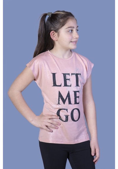 Toontoy Kids Toontoy Kız Çocuk Let Me Go Baskılı Tişört Pudra