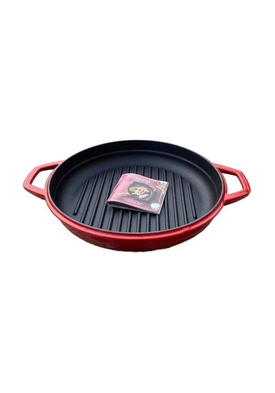 Hosse 28 Cm Yuvarlak Demir Döküm Grill Tava Çift Kulplu Kırmızı Diğer