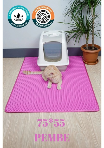 75x55 Cm Pembe Kedi Tuvaleti Kumu Paspası Kedi Matı Tuvalet Dahil Değildir Pembe