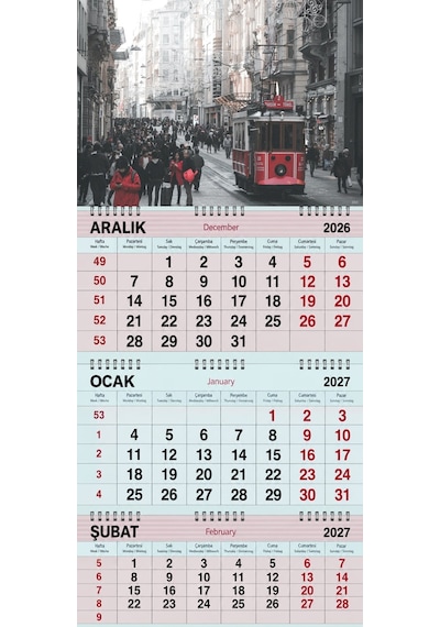 2027 Yılı Gemici Takvimi-beyoğlu'nda Kırmızı Tramway