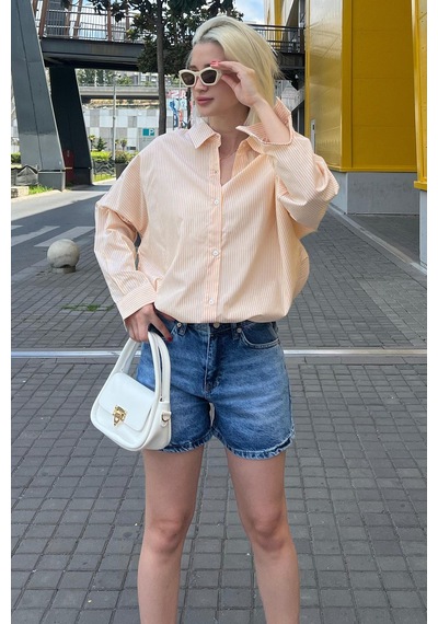 Madmext Sarı Çizgili Over Fit Gömlek Mg1525 Sarı