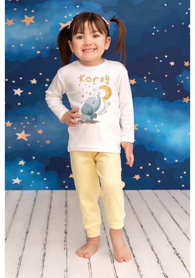 Pia Baby İsimli Erkek Çocuk Pijama Takımı %100 Pamuk Penye İsme Özel Baskılı Kişiselleştirilebilir Pijama Seti 20687s14pi Krem