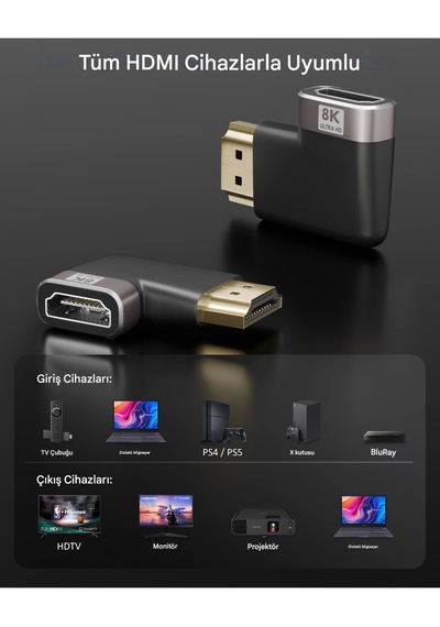 8k Destekli Sağ Açılı Hdmı Dönüştürücü 90 L Tipi Adaptör