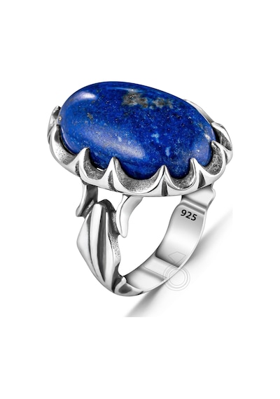 925 Ayar Gümüş Oval Doğal Lapis Lazuli Taşlı Erkek Yüzük