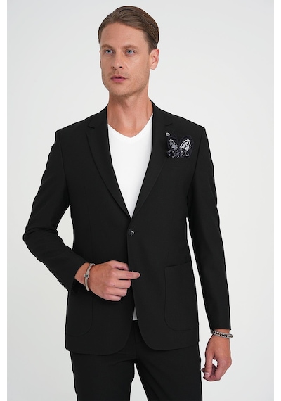 Efor Slim Fit Torba Cep Esnek Pamuk Düz Siyah Blazer Ceket C 712 Siyah