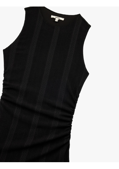 Koton Kolsuz Slim Fit Bisiklet Yaka Çizgili Midi Büzgülü Elbise Siyah 5sak80531ek Siyah
