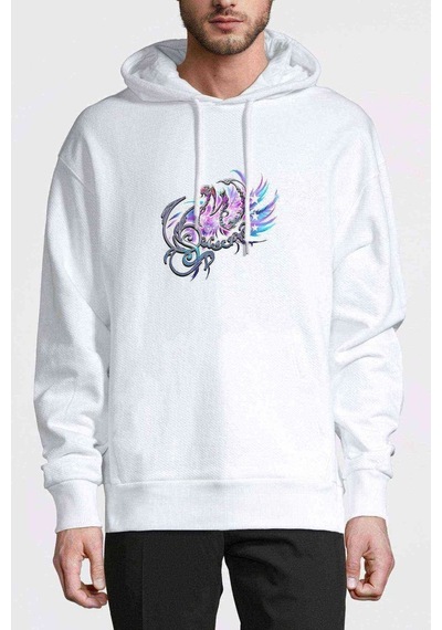 Scorpion Colour Mix Baskılı Beyaz Erkek Kapşonlu Sweatshirt