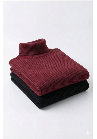 Erkek Kaşkorse Boğazlı Likralı Fitilli Slim Fit Body 2'li Set Siyah-bordo Siyah - Bordo