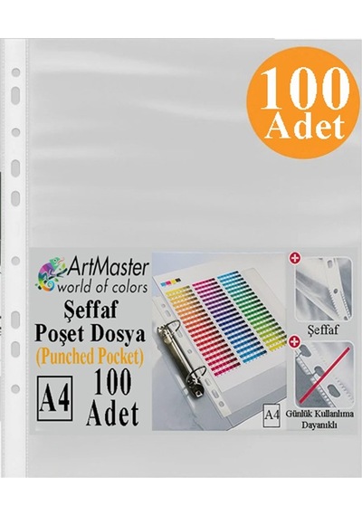Poşet Dosya 100 Lü A-4 Şeffaf Föy Dosya 1 Paket Artmaster Ofis Okul Kenarı Delikli Poşet Dosya 80 Sayfa Kapasiteli