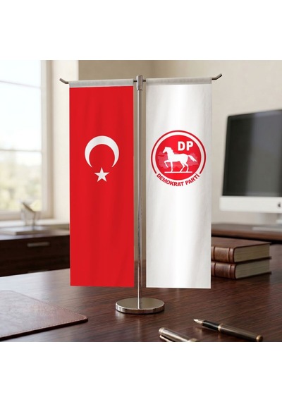 Demokrat Parti Ve Türk Bayrağı Kırlangıç T Tipi Masa Bayrak Takımı Diğer