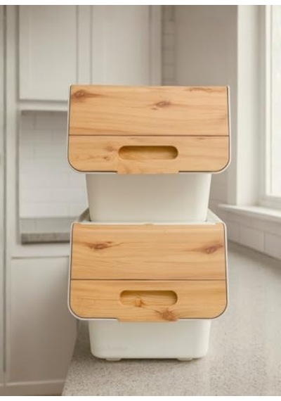 2'li Bambu Patates Soğan Sepeti Tekerlekli Kapaklı Havalandırmalı 24 Litre Sebzelik Organizer Çok Renkli