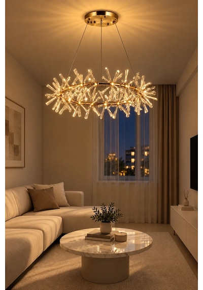 Modern Premium Gold Sarkıt Avize Dekoratif Halka Tasarım Lüks Salon Avize 28xg4
