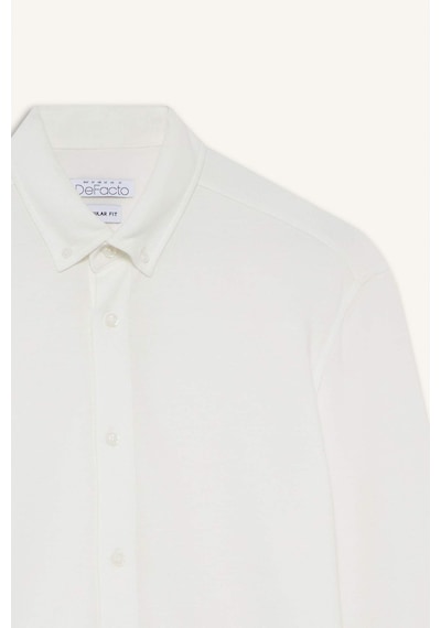 Defacto Regular Fit Polo Yaka Penye Uzun Kollu Gömlek E8067ax25auer105 Ekru