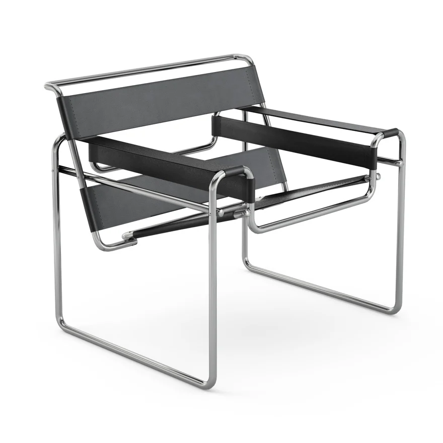 Wassily Chair Modern Tasarım Metal İskelet Deri Oturum İkonik Berjer Koltuk Çok Renkli