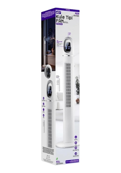 Acfn 45inç Kule Tipi Vantilatör 45w Güçlü Motor, 3 Kademeli Hız, Salınımlı, Zamanlayıcılı Tower Fan