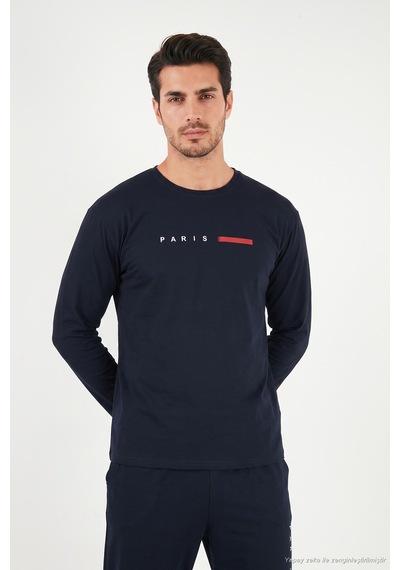 Buratti Baskılı Pamuklu Uzun Kollu Pijama Takımı Erkek Pijama Takımı 6575006 Lacivert