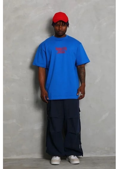 Efnaz Style Erkek Baskılı T-shirt Kısa Kol Bisiklet Yaka Regular Fit Rahat Kalıp Günlük Tişört - Saks Mavisi
