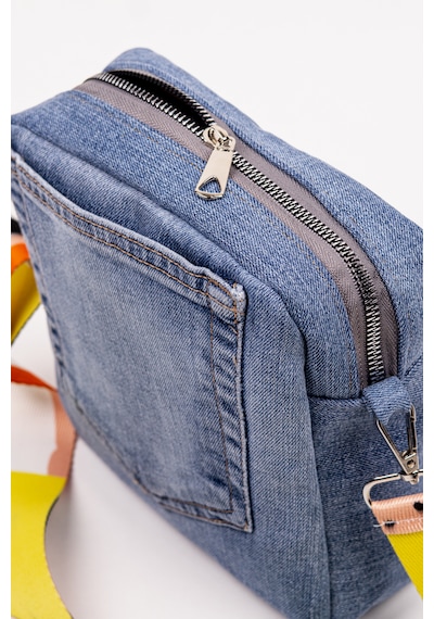 Fabric Craft Bag Kadın Çapraz Çanta Denim Kot Cepli Desenli Askılı Özel Seri 21x21 Cm Açık Mavi
