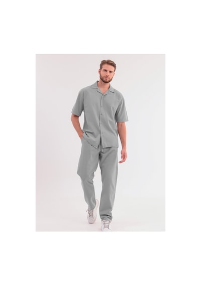 Erkek Siyah Keten Takım Oversize Gömlek & Pantolon 2'li Set Bağcıklı Rahat Yazlık Kombin Çağla Yeşili
