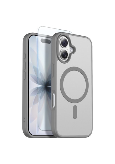 Teleplus Apple Uyumlu iPhone 16 Kılıf Babet Translucent Mat Msafe Şarj Özellikli Kapak + Ekran Koruyucu Gri