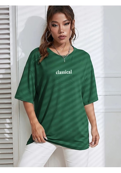 Kadın Yeşil Classical Ön Baskılı Oversize T-shirt Yeşil