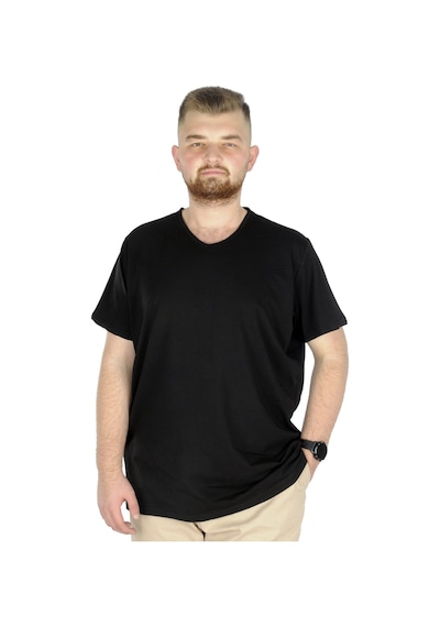 Mode Xl Büyük Beden T-Shirt V Yaka Likralı 20150 Siyah 001